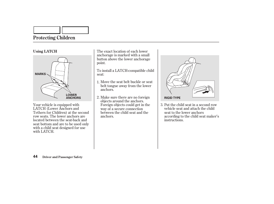 Protecting children | Acura 2003 MDX - Owner's Manual User Manual | Page 48 / 420