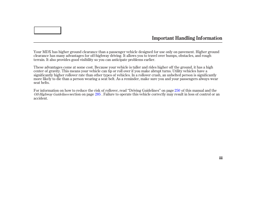 Important handling information | Acura 2003 MDX - Owner's Manual User Manual | Page 5 / 420