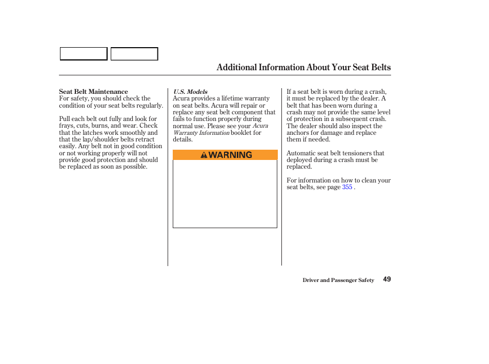 Additional information about your seat belts | Acura 2003 MDX - Owner's Manual User Manual | Page 53 / 420