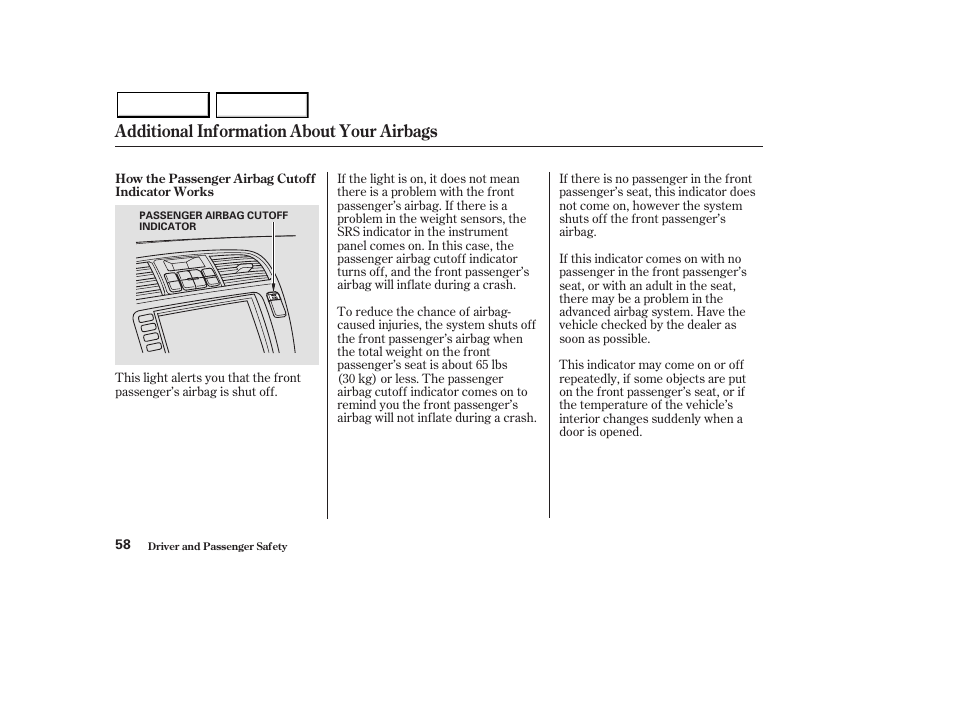 Additional information about your airbags | Acura 2003 MDX - Owner's Manual User Manual | Page 62 / 420