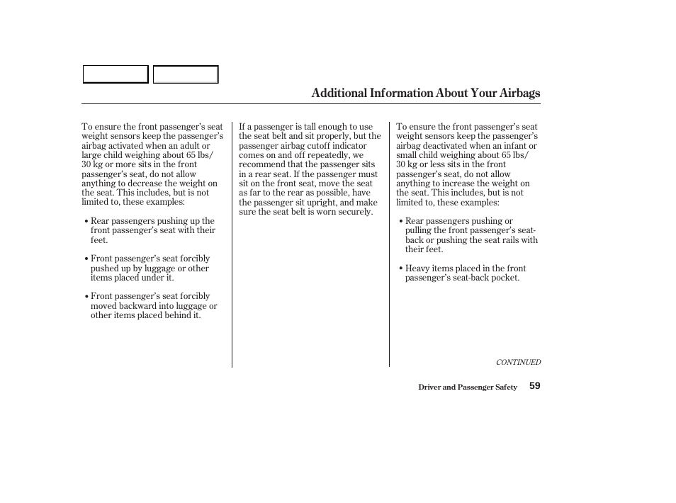 Additional information about your airbags | Acura 2003 MDX - Owner's Manual User Manual | Page 63 / 420