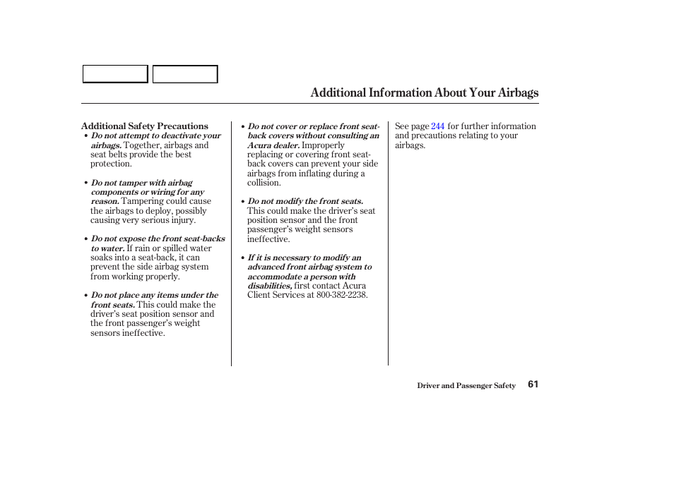 Additional information about your airbags | Acura 2003 MDX - Owner's Manual User Manual | Page 65 / 420