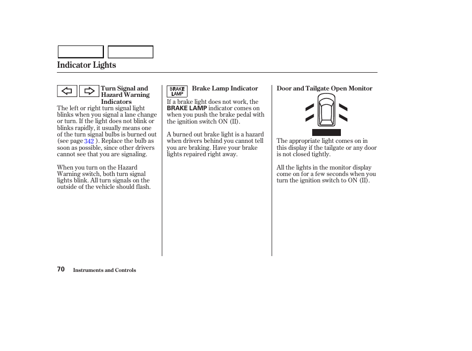 Indicator lights | Acura 2003 MDX - Owner's Manual User Manual | Page 74 / 420