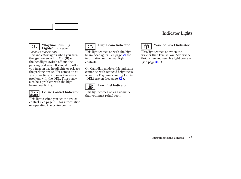 Indicator lights | Acura 2003 MDX - Owner's Manual User Manual | Page 75 / 420