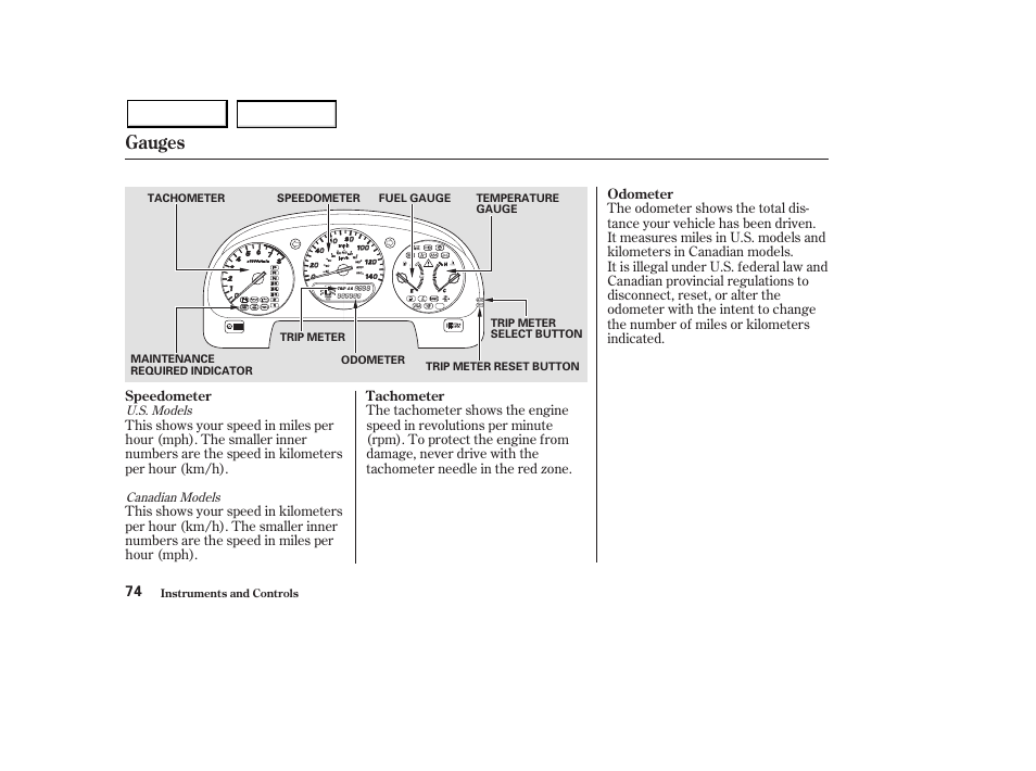 Gauges | Acura 2003 MDX - Owner's Manual User Manual | Page 78 / 420