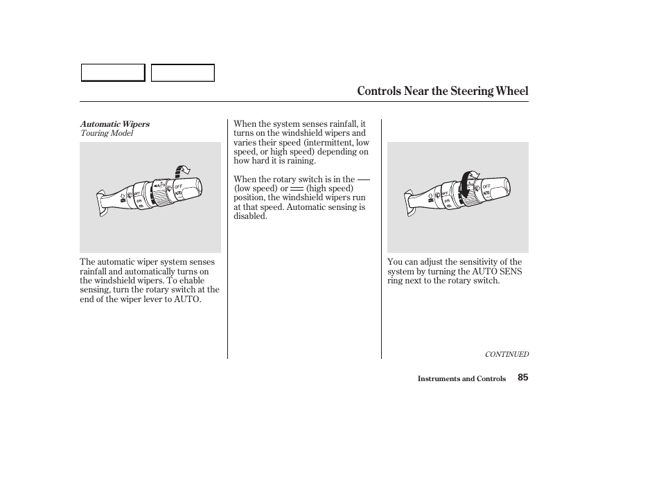 Controls near the steering wheel | Acura 2003 MDX - Owner's Manual User Manual | Page 89 / 420