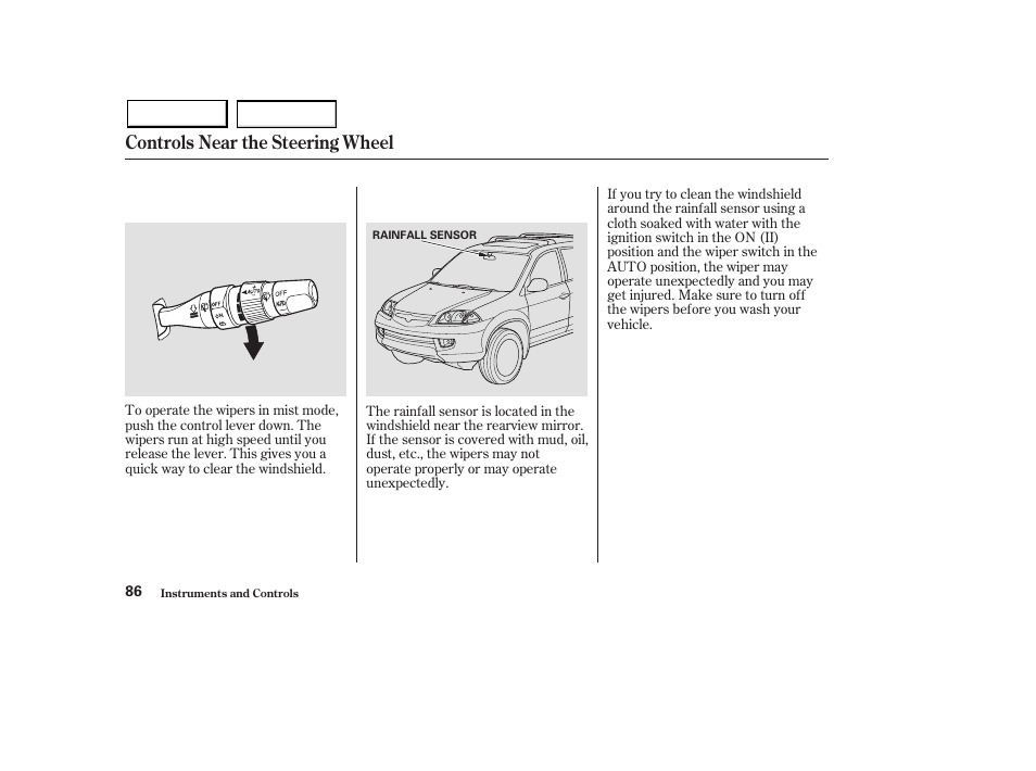 Controls near the steering wheel | Acura 2003 MDX - Owner's Manual User Manual | Page 90 / 420