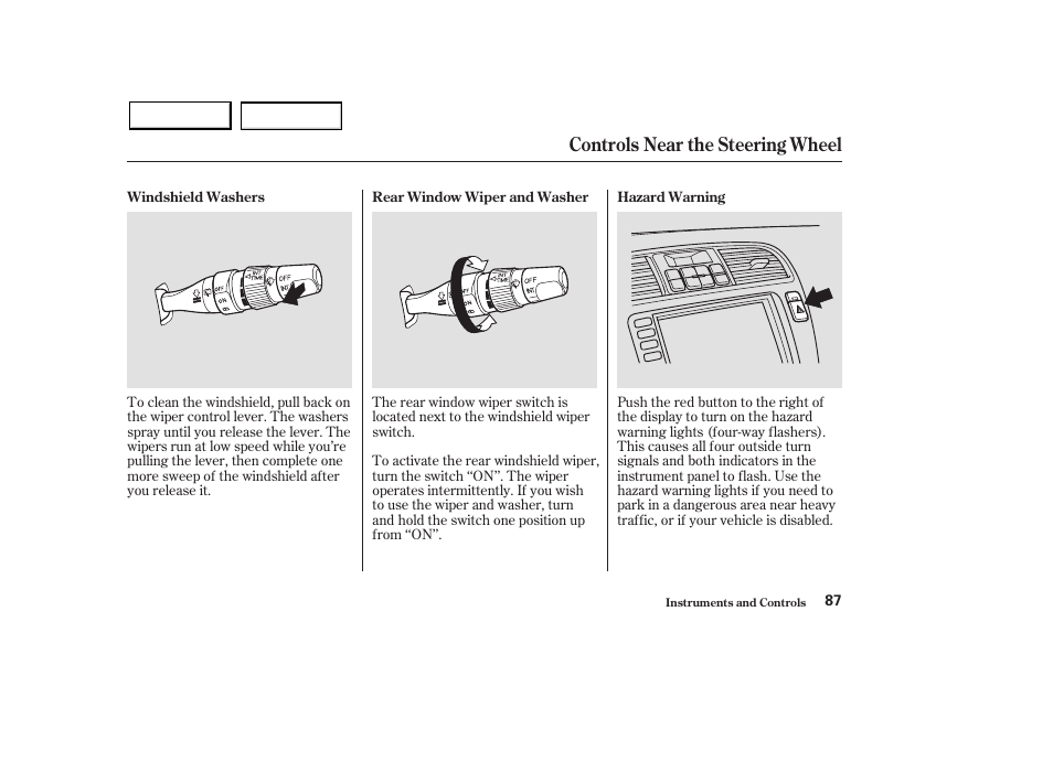 Controls near the steering wheel | Acura 2003 MDX - Owner's Manual User Manual | Page 91 / 420