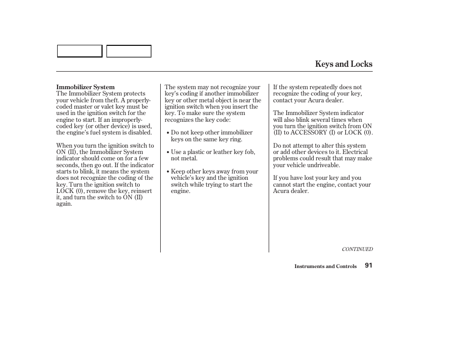 Keys and locks | Acura 2003 MDX - Owner's Manual User Manual | Page 95 / 420