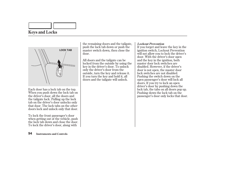 Keys and locks | Acura 2003 MDX - Owner's Manual User Manual | Page 98 / 420
