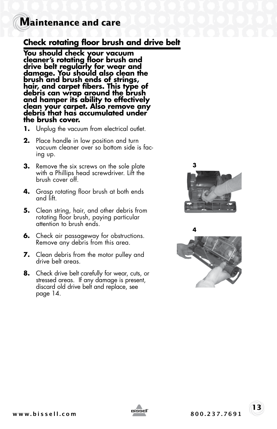 Aintenance and care | Bissell 30C7 User Manual | Page 13 / 20