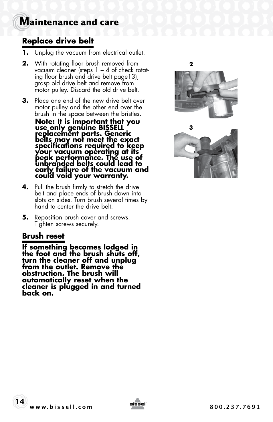 Aintenance and care | Bissell 30C7 User Manual | Page 14 / 20