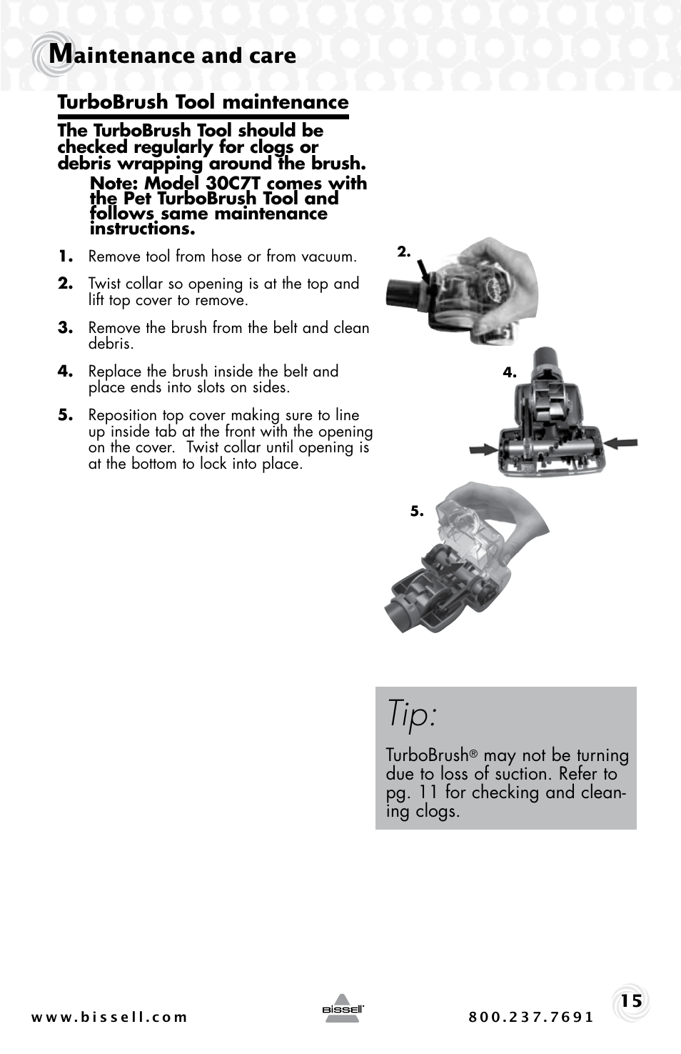 Aintenance and care | Bissell 30C7 User Manual | Page 15 / 20