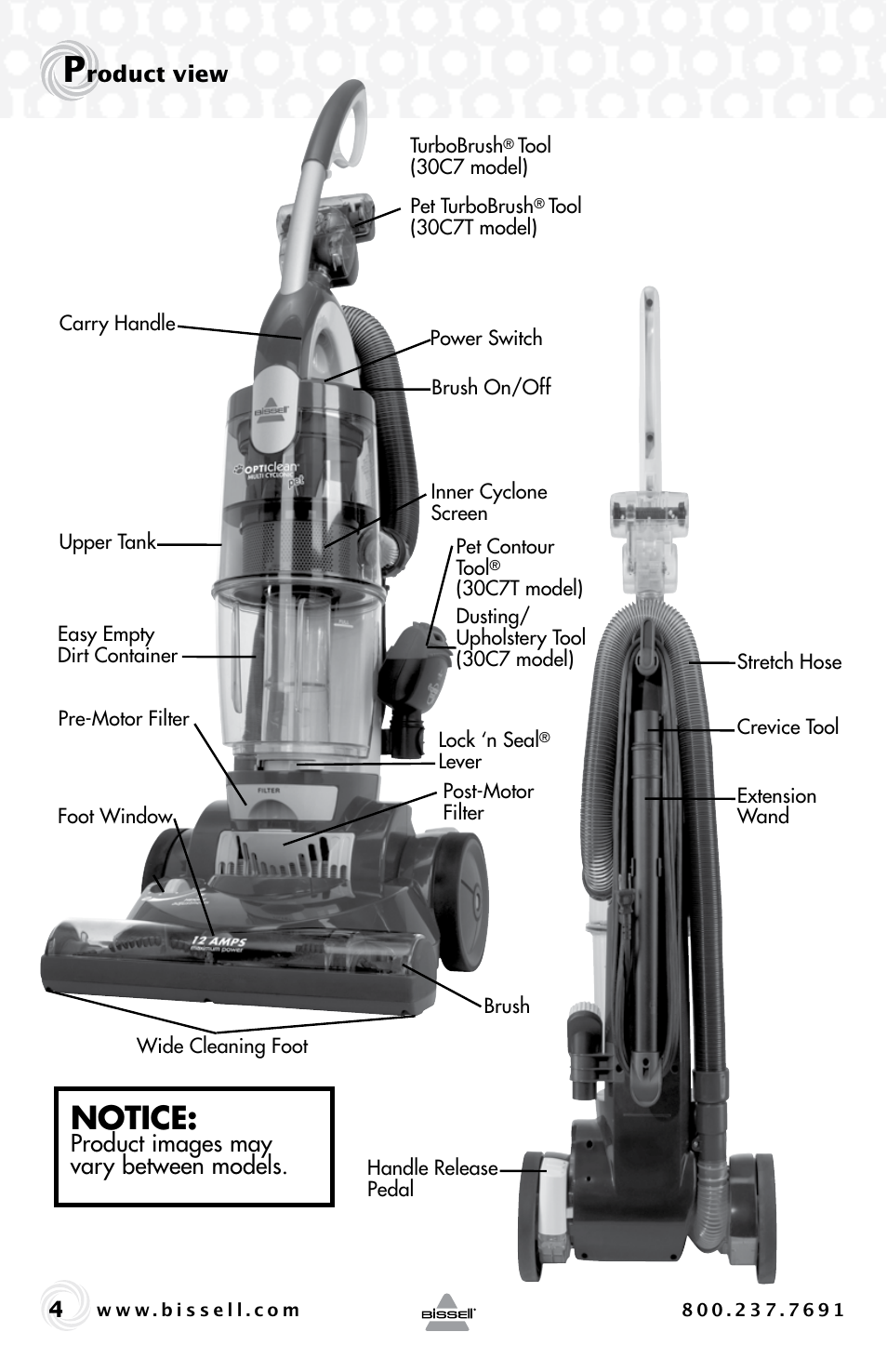 Notice, Product images may vary between models | Bissell 30C7 User Manual | Page 4 / 20