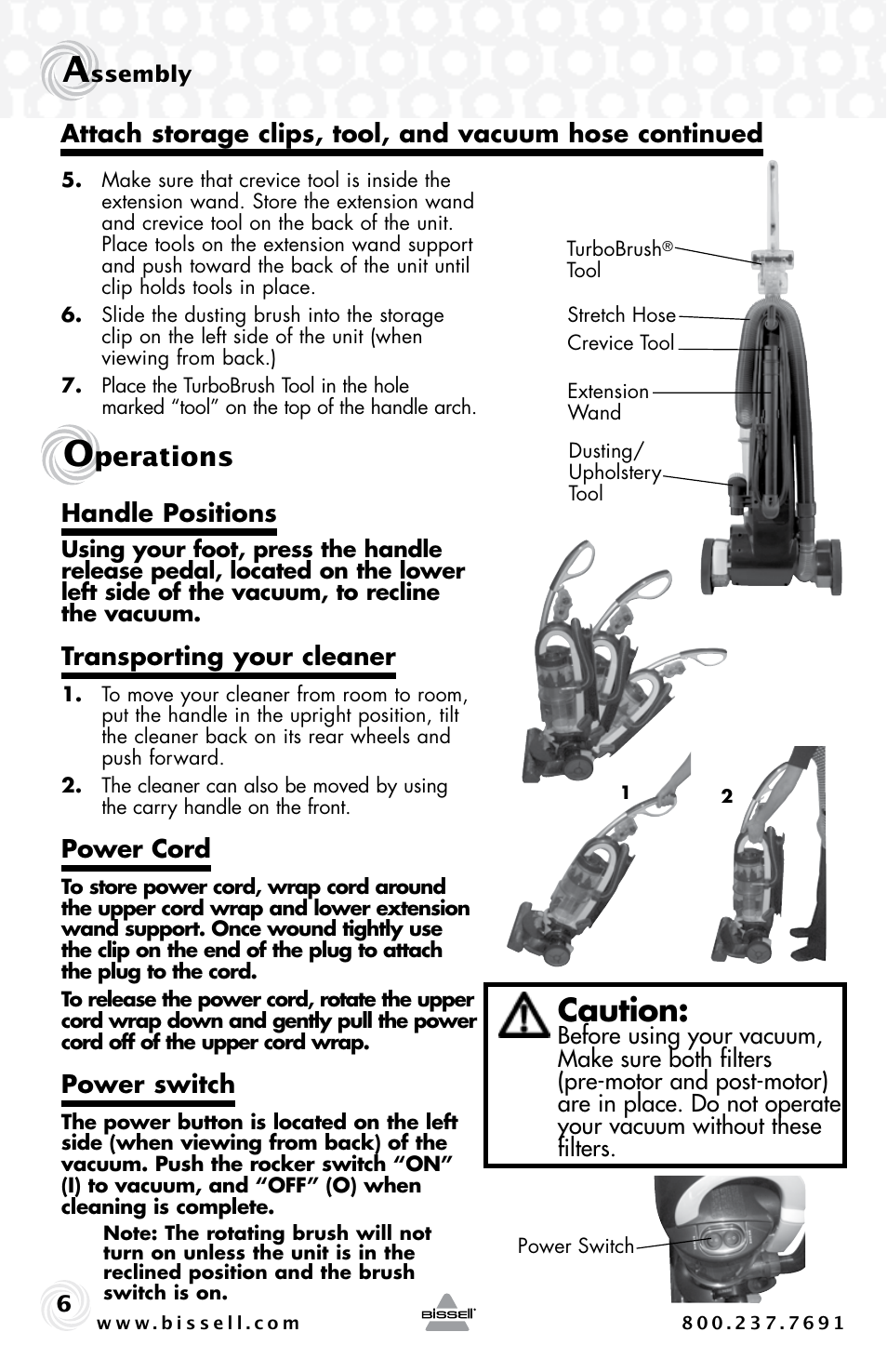 Caution, Perations | Bissell 30C7 User Manual | Page 6 / 20