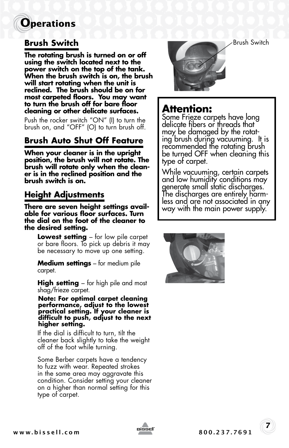 Attention, Perations | Bissell 30C7 User Manual | Page 7 / 20