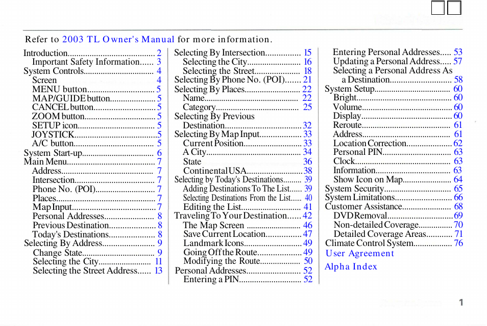 Acura 2003 TL - Navigation Manual User Manual | 3 pages