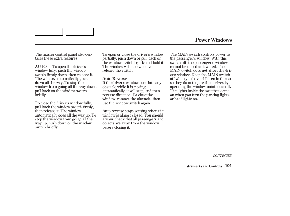 Power windows | Acura 2003 TL - Owner's Manual User Manual | Page 104 / 347