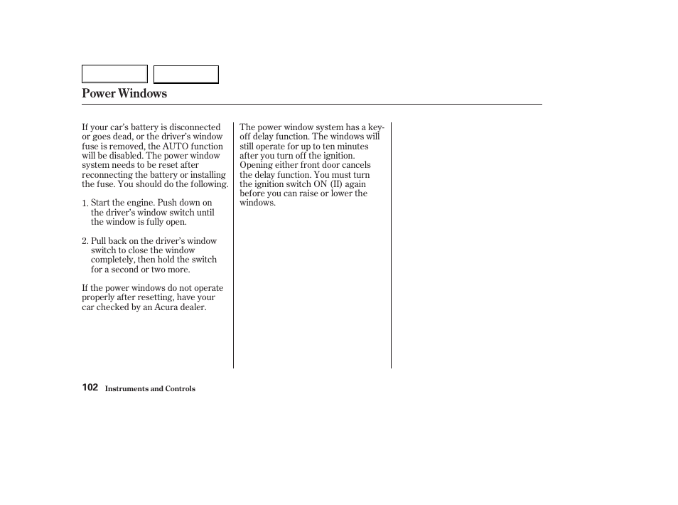 Power windows | Acura 2003 TL - Owner's Manual User Manual | Page 105 / 347