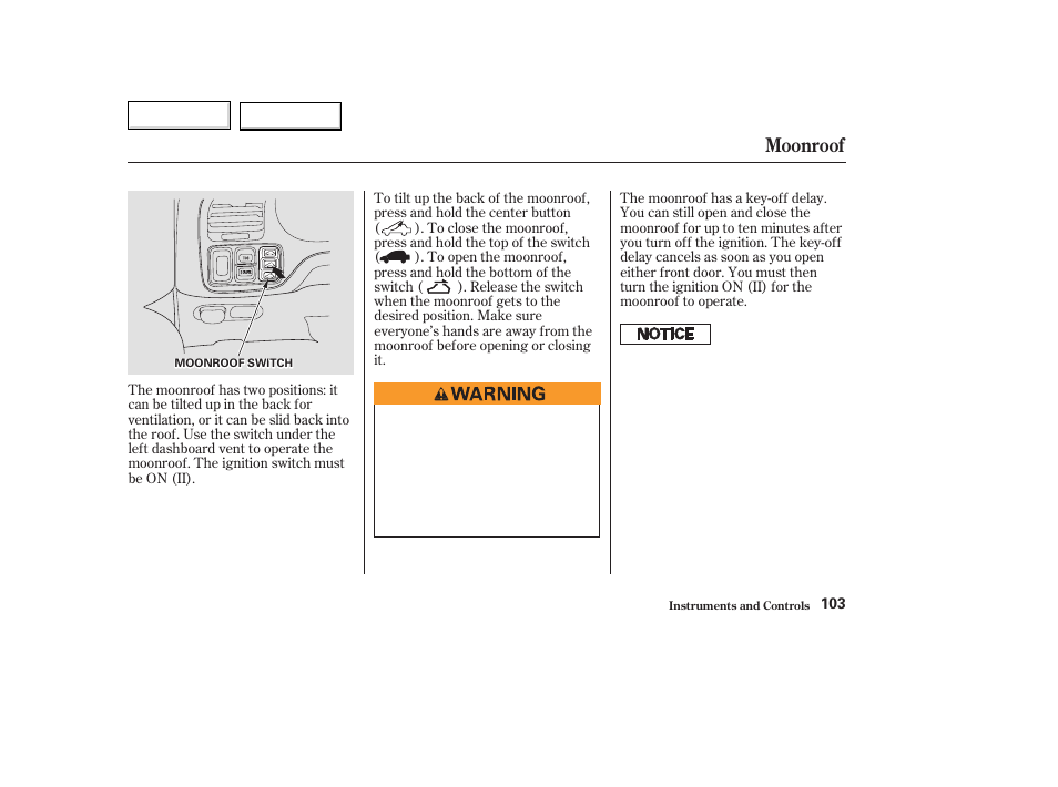 Moonroof | Acura 2003 TL - Owner's Manual User Manual | Page 106 / 347