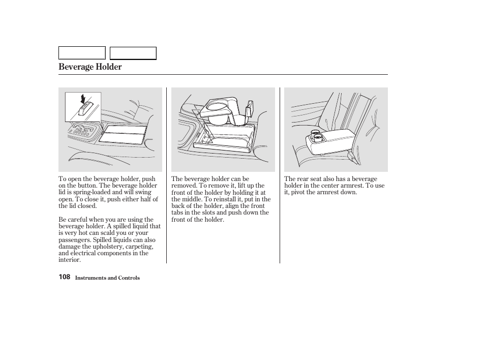 Beverage holder | Acura 2003 TL - Owner's Manual User Manual | Page 111 / 347