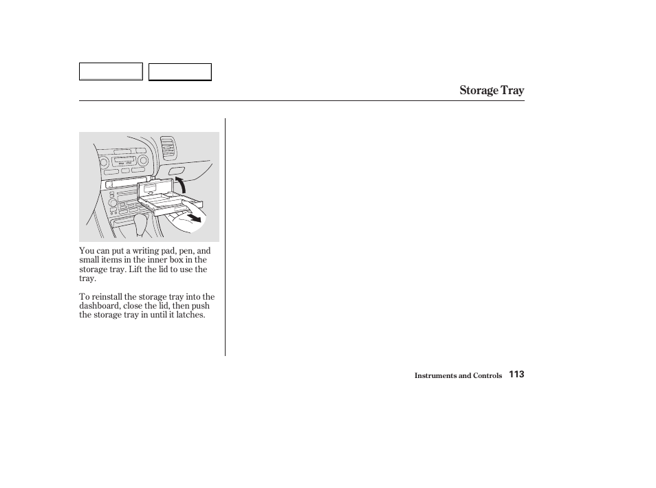 Storage tray | Acura 2003 TL - Owner's Manual User Manual | Page 116 / 347