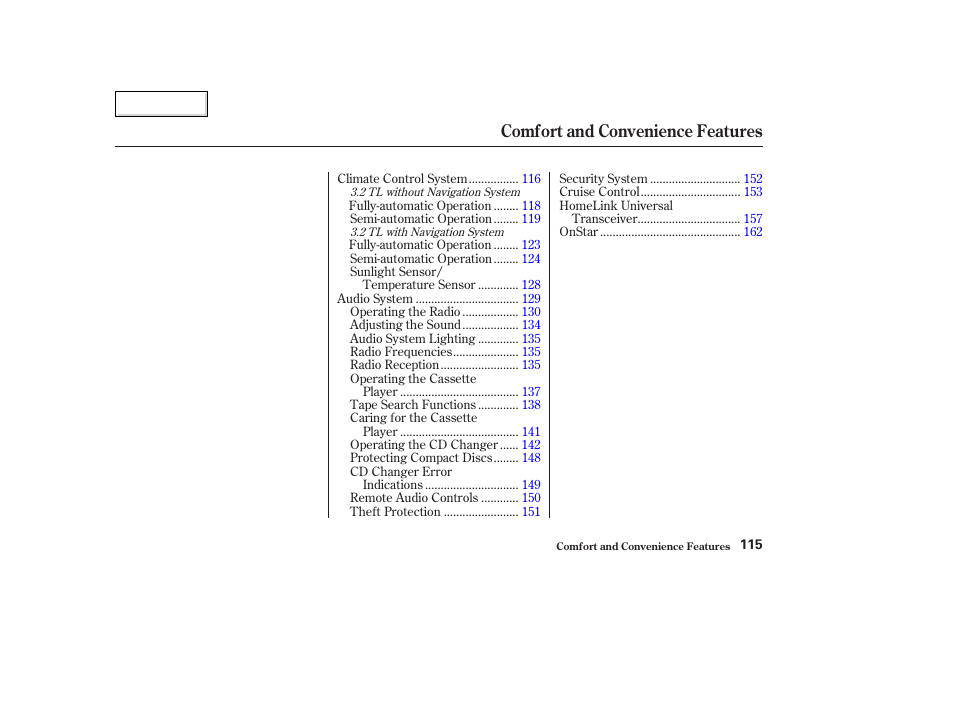 Comfort and convenience features | Acura 2003 TL - Owner's Manual User Manual | Page 118 / 347