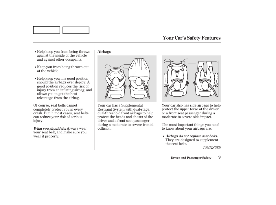 Your car’s safety features | Acura 2003 TL - Owner's Manual User Manual | Page 12 / 347