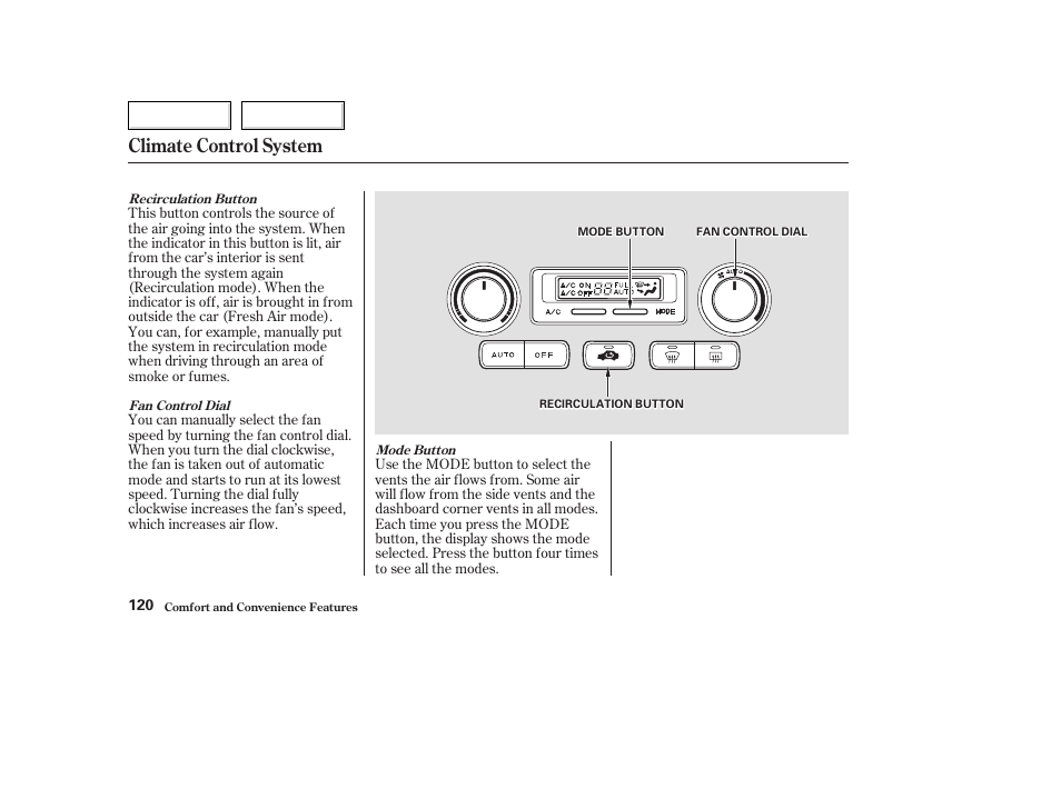 Climate control system | Acura 2003 TL - Owner's Manual User Manual | Page 123 / 347