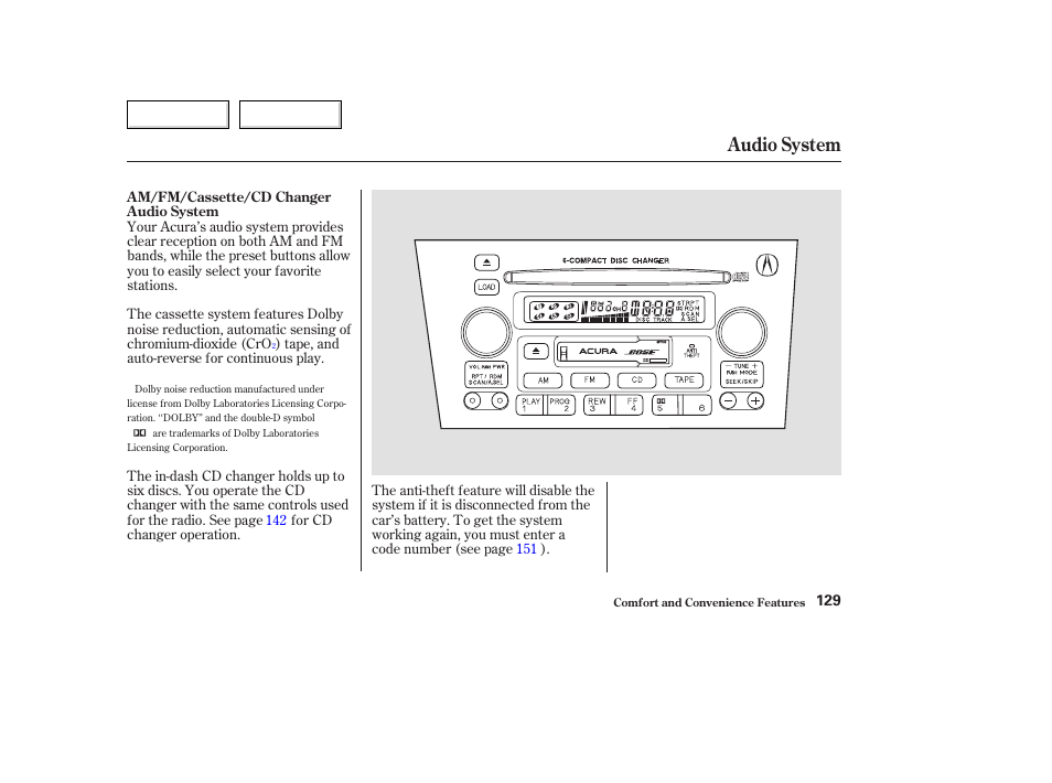 Audio system | Acura 2003 TL - Owner's Manual User Manual | Page 132 / 347