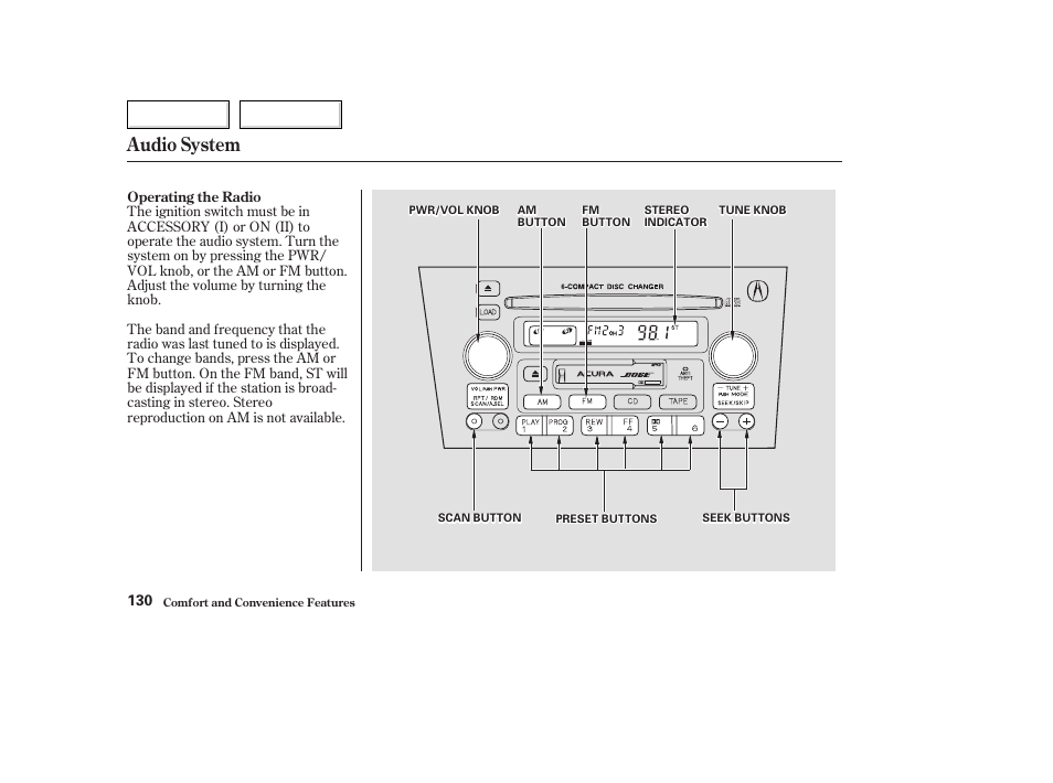 Audio system | Acura 2003 TL - Owner's Manual User Manual | Page 133 / 347