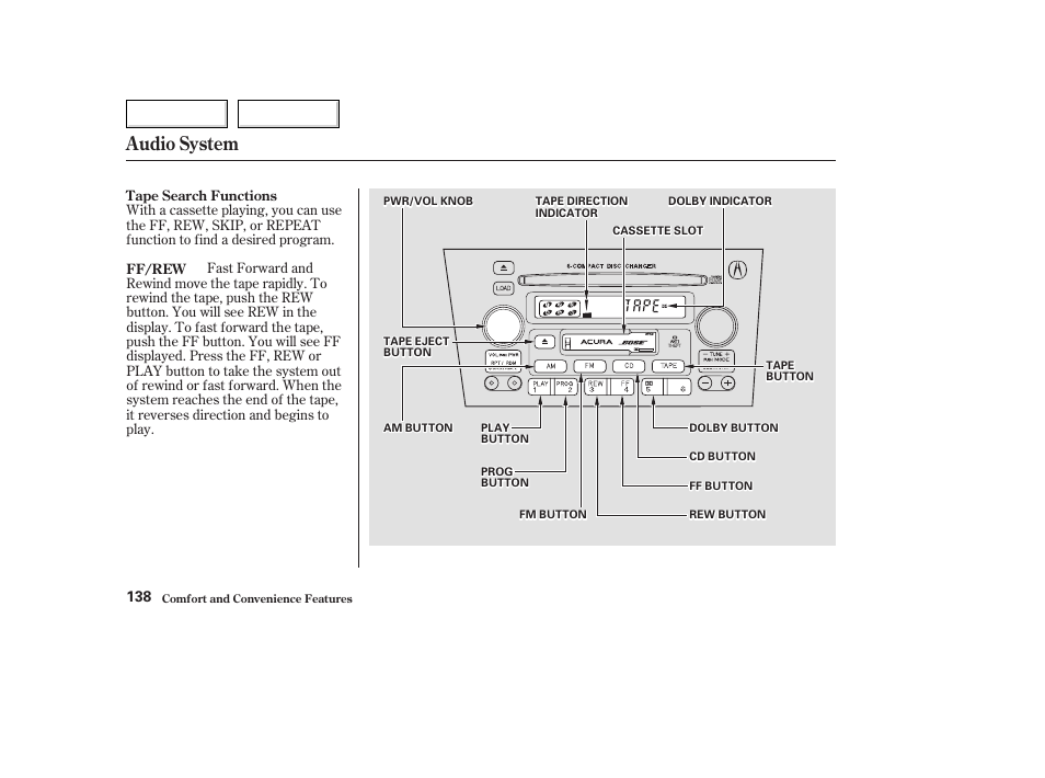 Audio system | Acura 2003 TL - Owner's Manual User Manual | Page 141 / 347