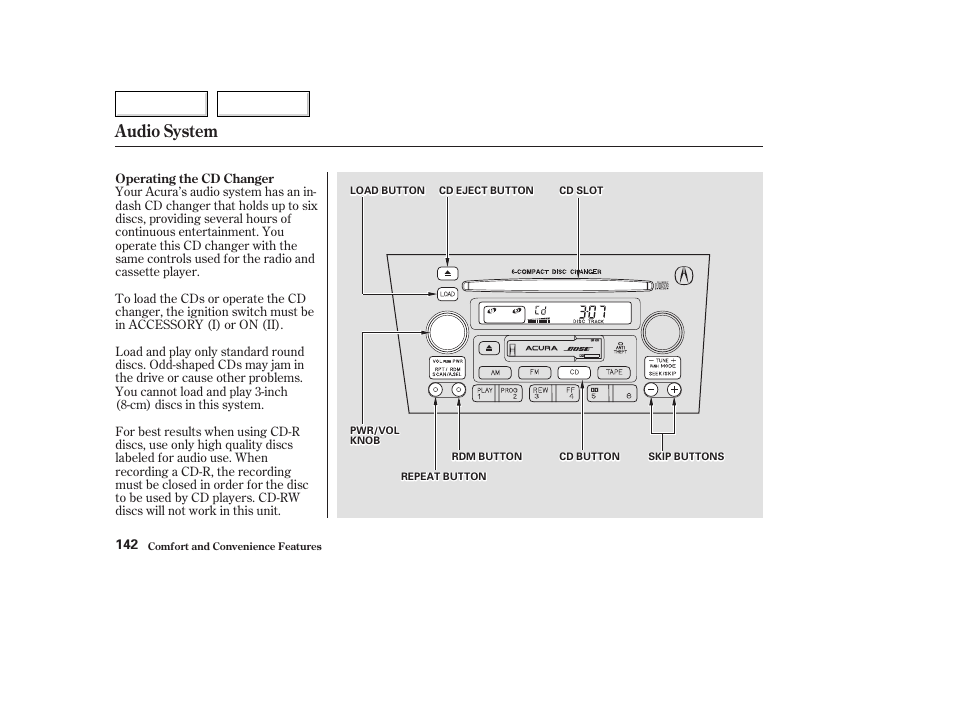 Audio system | Acura 2003 TL - Owner's Manual User Manual | Page 145 / 347