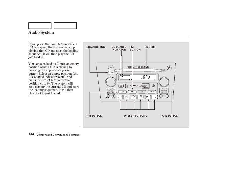 Audio system | Acura 2003 TL - Owner's Manual User Manual | Page 147 / 347