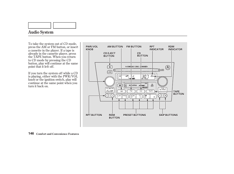 Audio system | Acura 2003 TL - Owner's Manual User Manual | Page 149 / 347