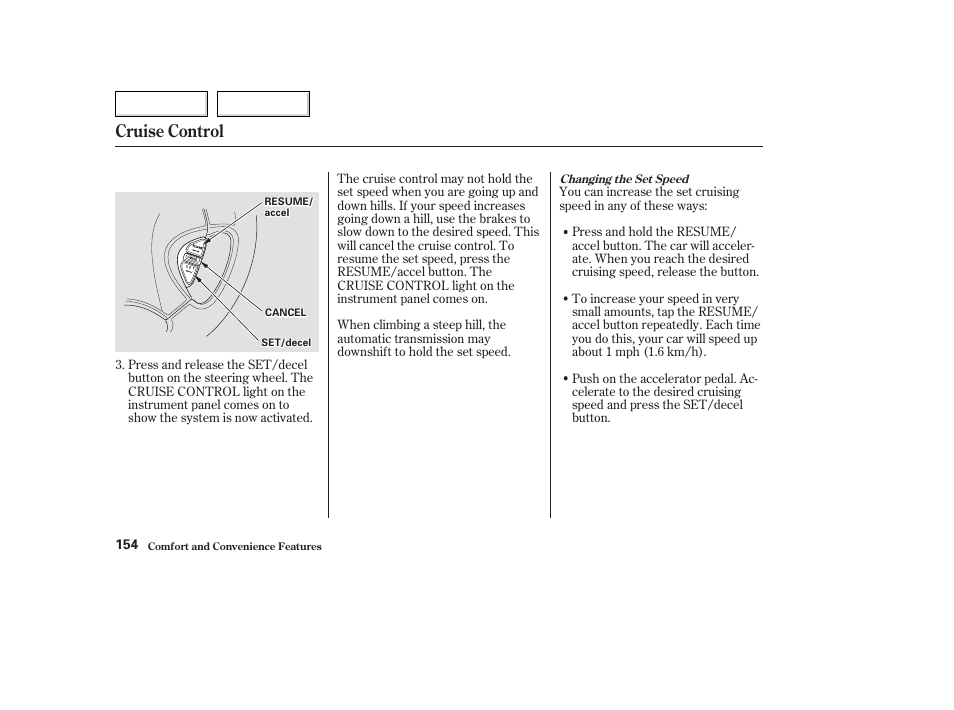 Cruise control | Acura 2003 TL - Owner's Manual User Manual | Page 157 / 347