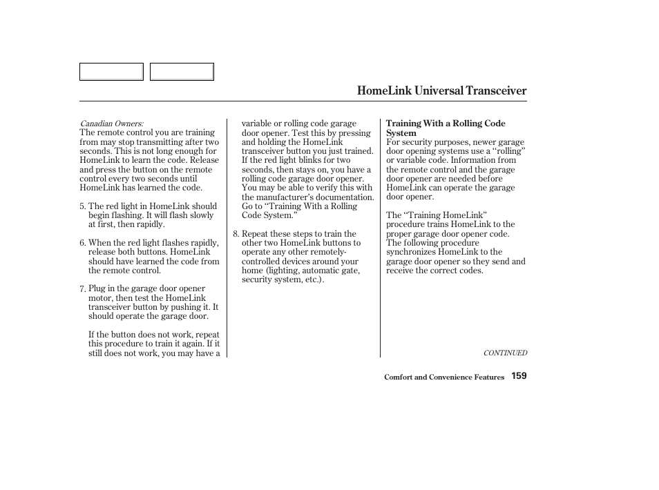 Homelink universal transceiver | Acura 2003 TL - Owner's Manual User Manual | Page 162 / 347