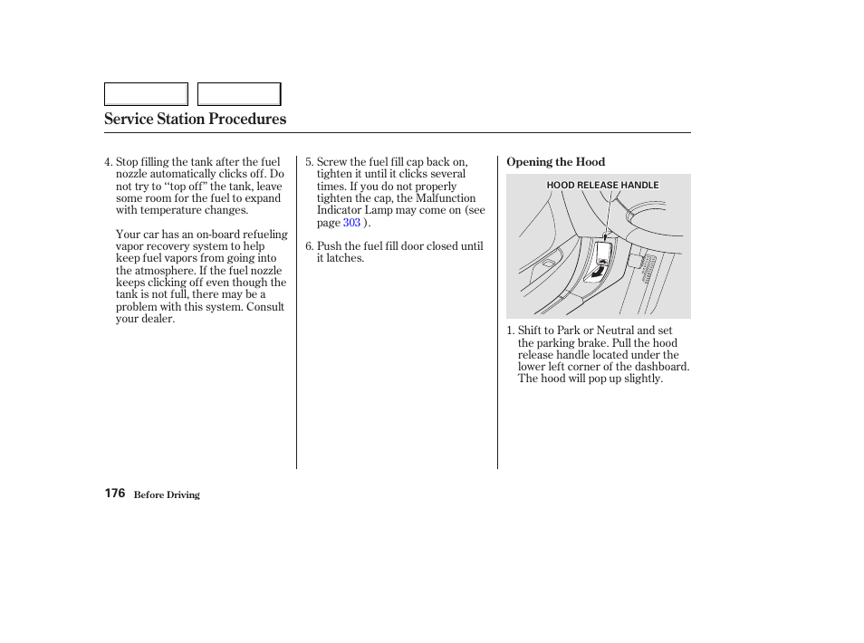 Service station procedures | Acura 2003 TL - Owner's Manual User Manual | Page 179 / 347