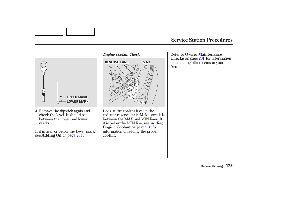 Service station procedures | Acura 2003 TL - Owner's Manual User Manual | Page 182 / 347