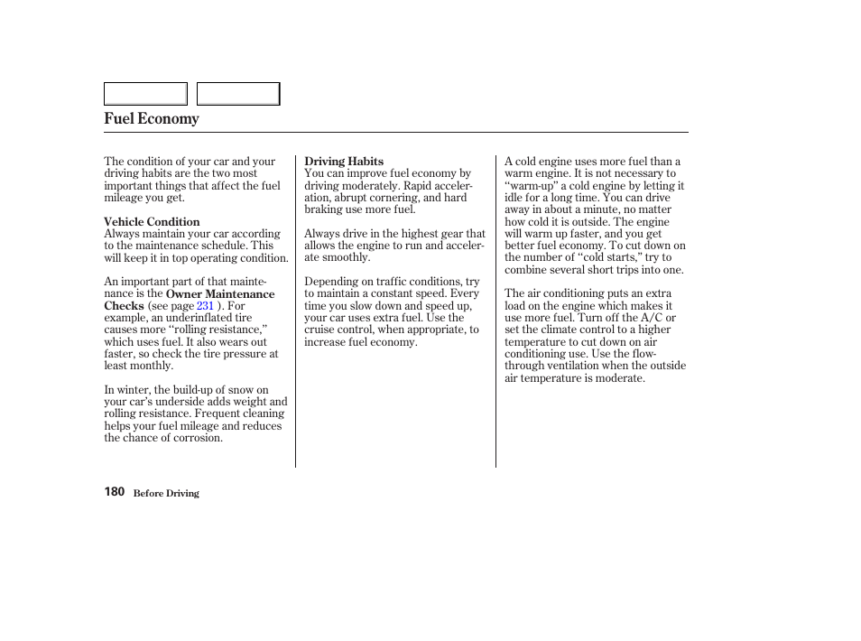Fuel economy | Acura 2003 TL - Owner's Manual User Manual | Page 183 / 347