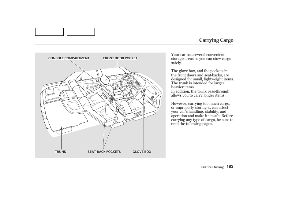 Carrying cargo | Acura 2003 TL - Owner's Manual User Manual | Page 186 / 347