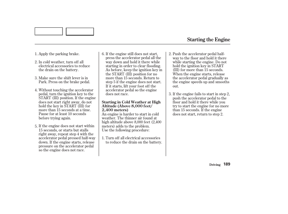 Starting the engine | Acura 2003 TL - Owner's Manual User Manual | Page 192 / 347