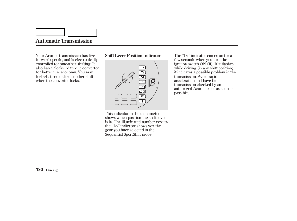 Automatic transmission | Acura 2003 TL - Owner's Manual User Manual | Page 193 / 347