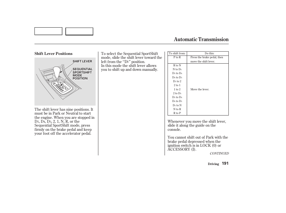 Automatic transmission | Acura 2003 TL - Owner's Manual User Manual | Page 194 / 347