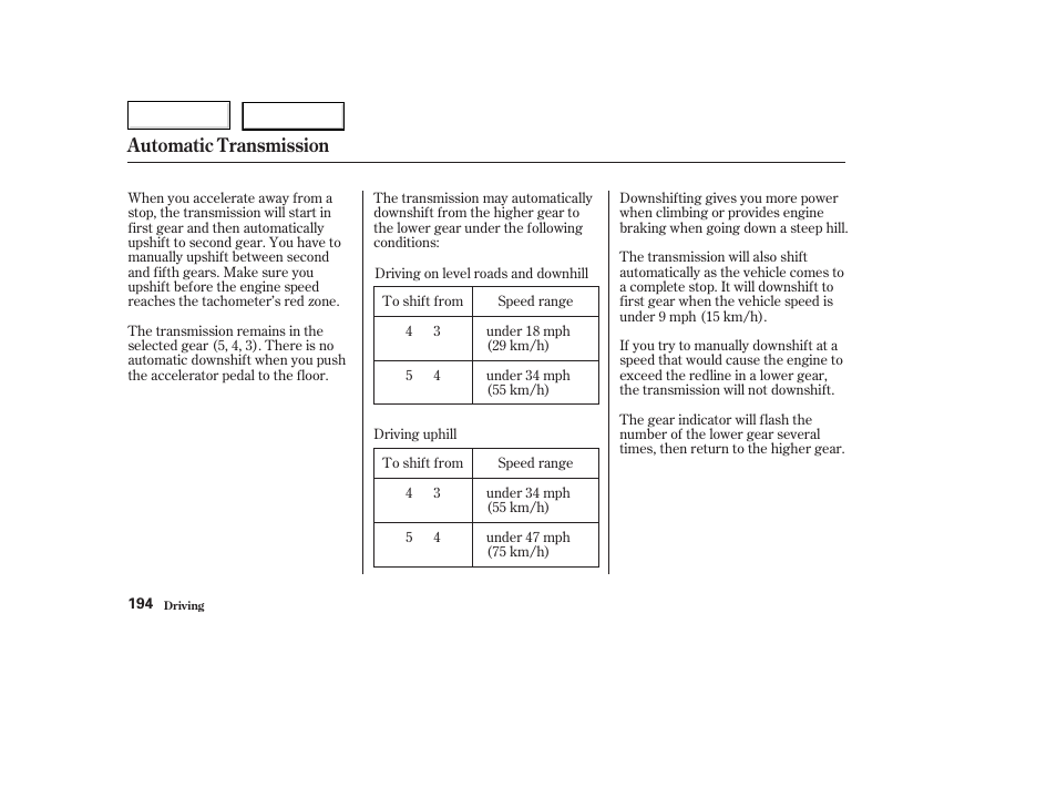 Automatic transmission | Acura 2003 TL - Owner's Manual User Manual | Page 197 / 347