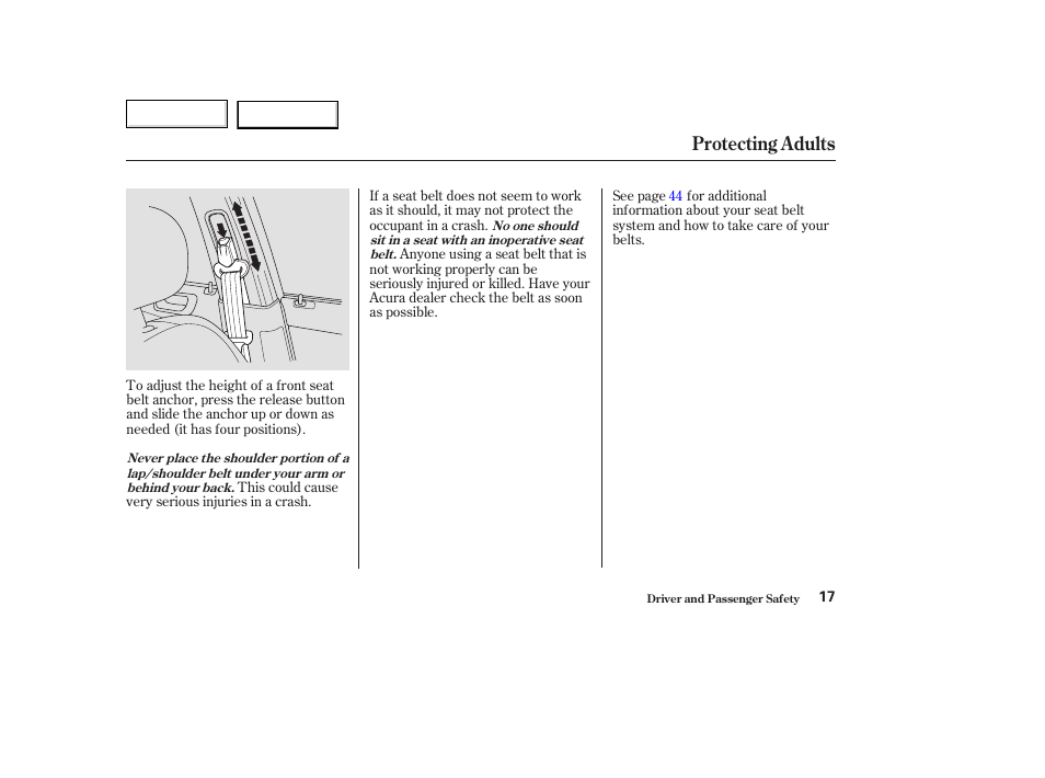 Protecting adults | Acura 2003 TL - Owner's Manual User Manual | Page 20 / 347