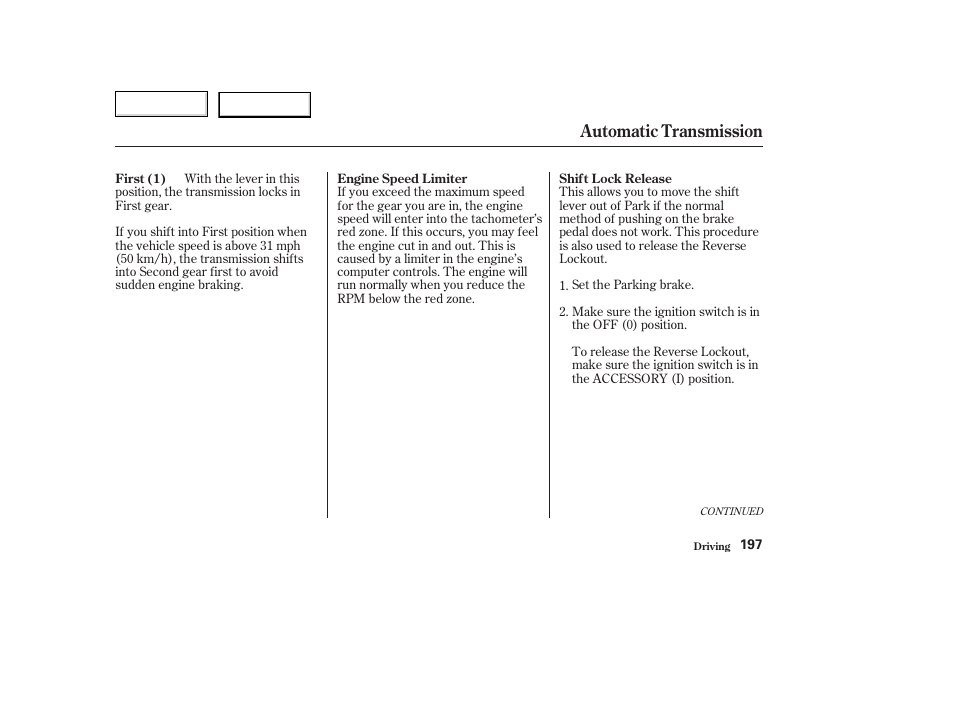 Automatic transmission | Acura 2003 TL - Owner's Manual User Manual | Page 200 / 347