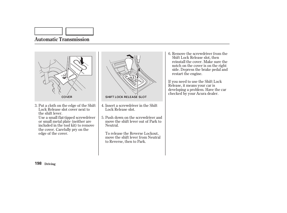 Automatic transmission | Acura 2003 TL - Owner's Manual User Manual | Page 201 / 347