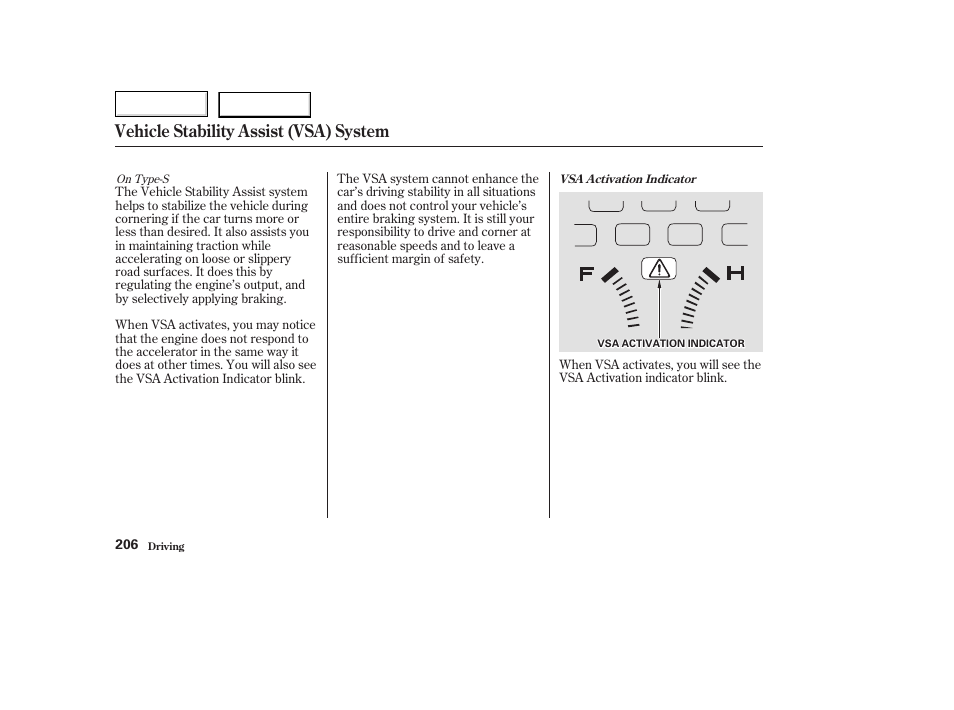 Vehicle stability assist (vsa) system | Acura 2003 TL - Owner's Manual User Manual | Page 209 / 347