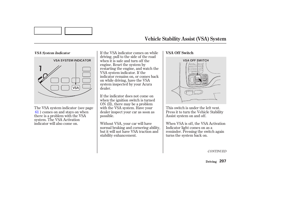 Vehicle stability assist (vsa) system | Acura 2003 TL - Owner's Manual User Manual | Page 210 / 347